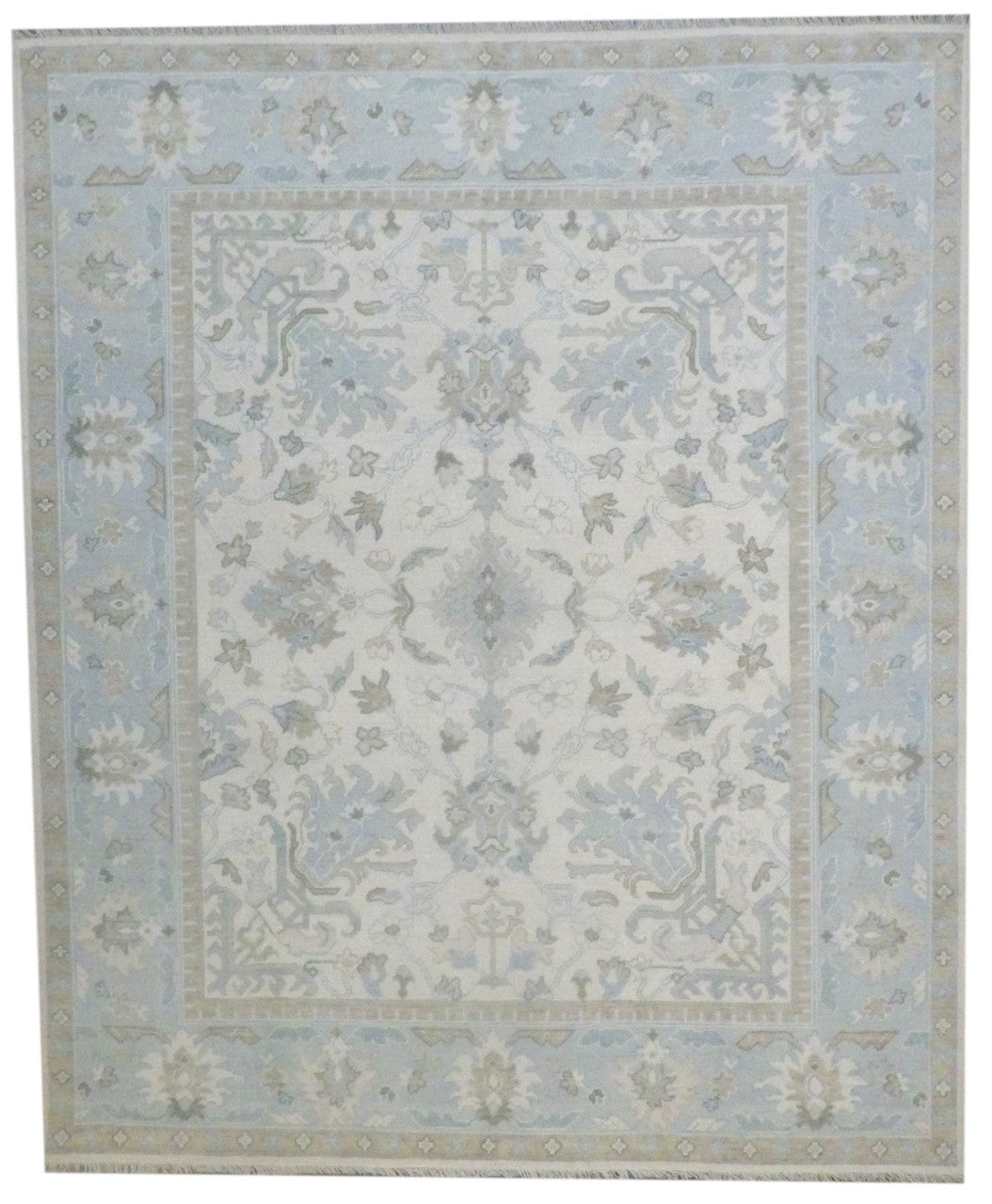 Oushak Chobi Wash hand-knotted wool rug in Blue & Beige, full view