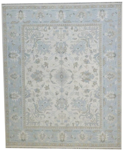 Oushak Chobi Wash hand-knotted wool rug in Blue & Beige, full view