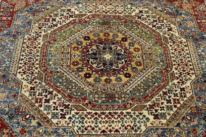 Close-up of wool pile, Blue & Red rug