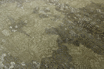Gray & Green Transitional Abstract Broken Design rug in room setting