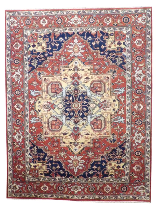 Tribal Sherapi hand-knotted wool rug in Beige & Rust, full view
