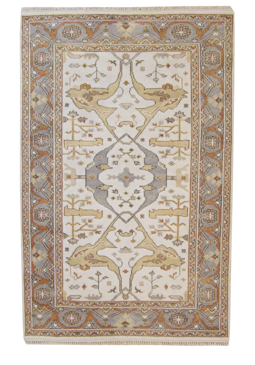 Oushak Ziegler hand-knotted wool rug in Gray & Beige, full view