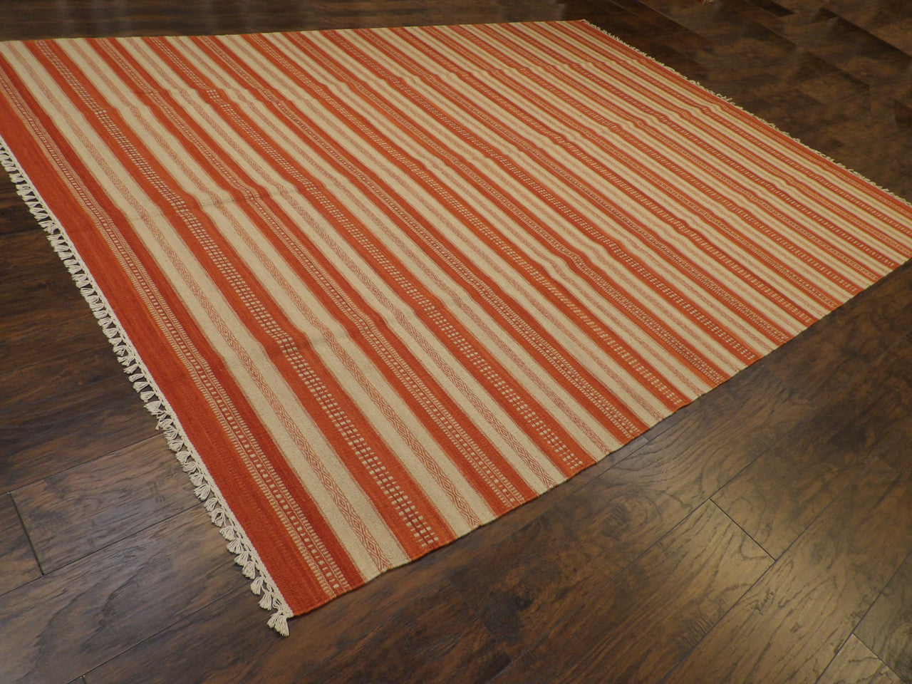 Full view of coastal flat-weave rug