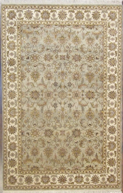 Fine Ziegler tie-dye hand-knotted wool rug in green and ivory, full view