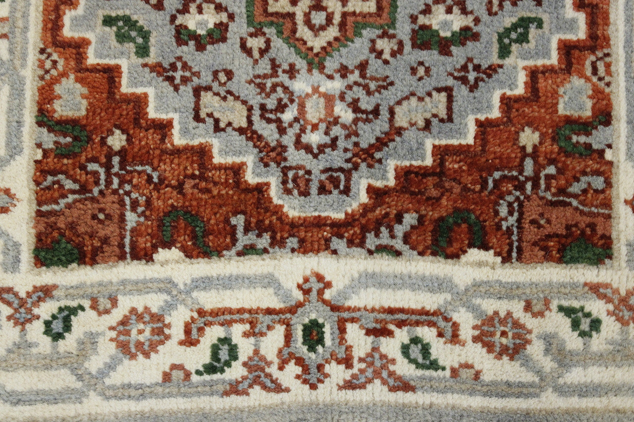 Tribal Indo Heriz rug corner detail