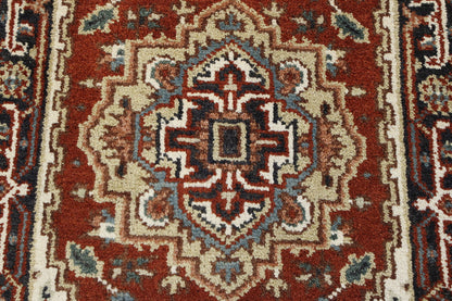 Tribal Indo Heriz rug border detail
