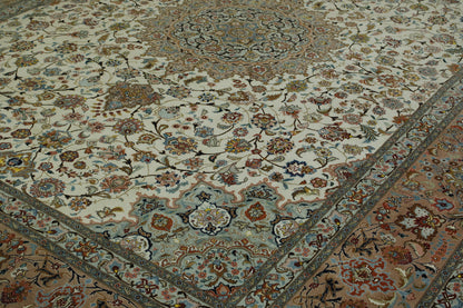 Beige & Pink Traditional Fine Qum rug in room setting