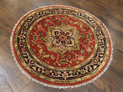 Full view of tribal Heriz round rug