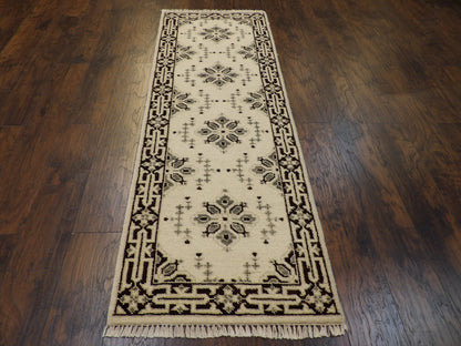 Back of hand-knotted Tribal Heriz runner showing construction