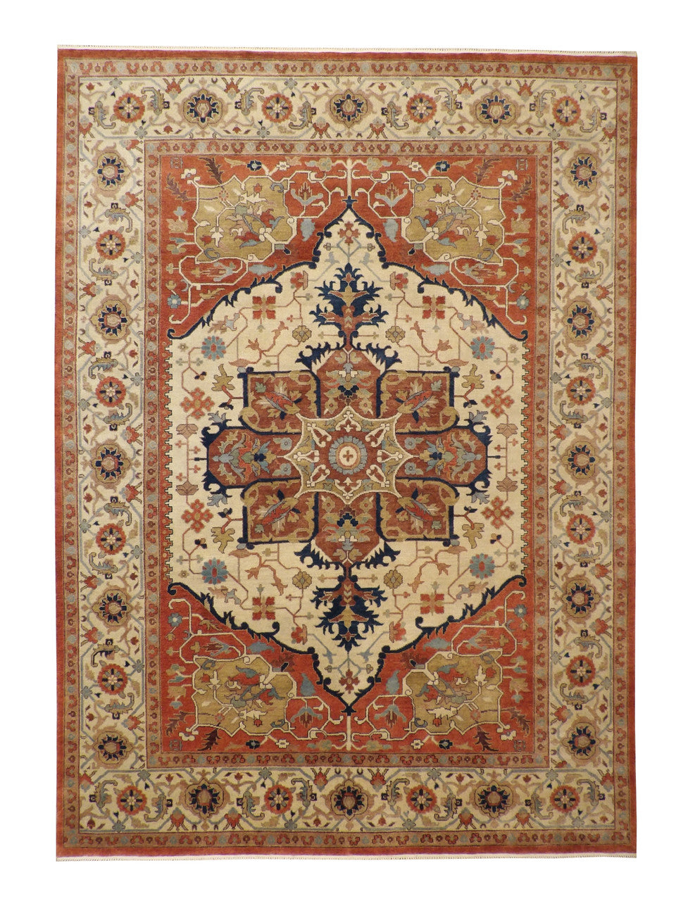 Tribal Heriz hand-knotted wool rug in Beige & Rust, full view