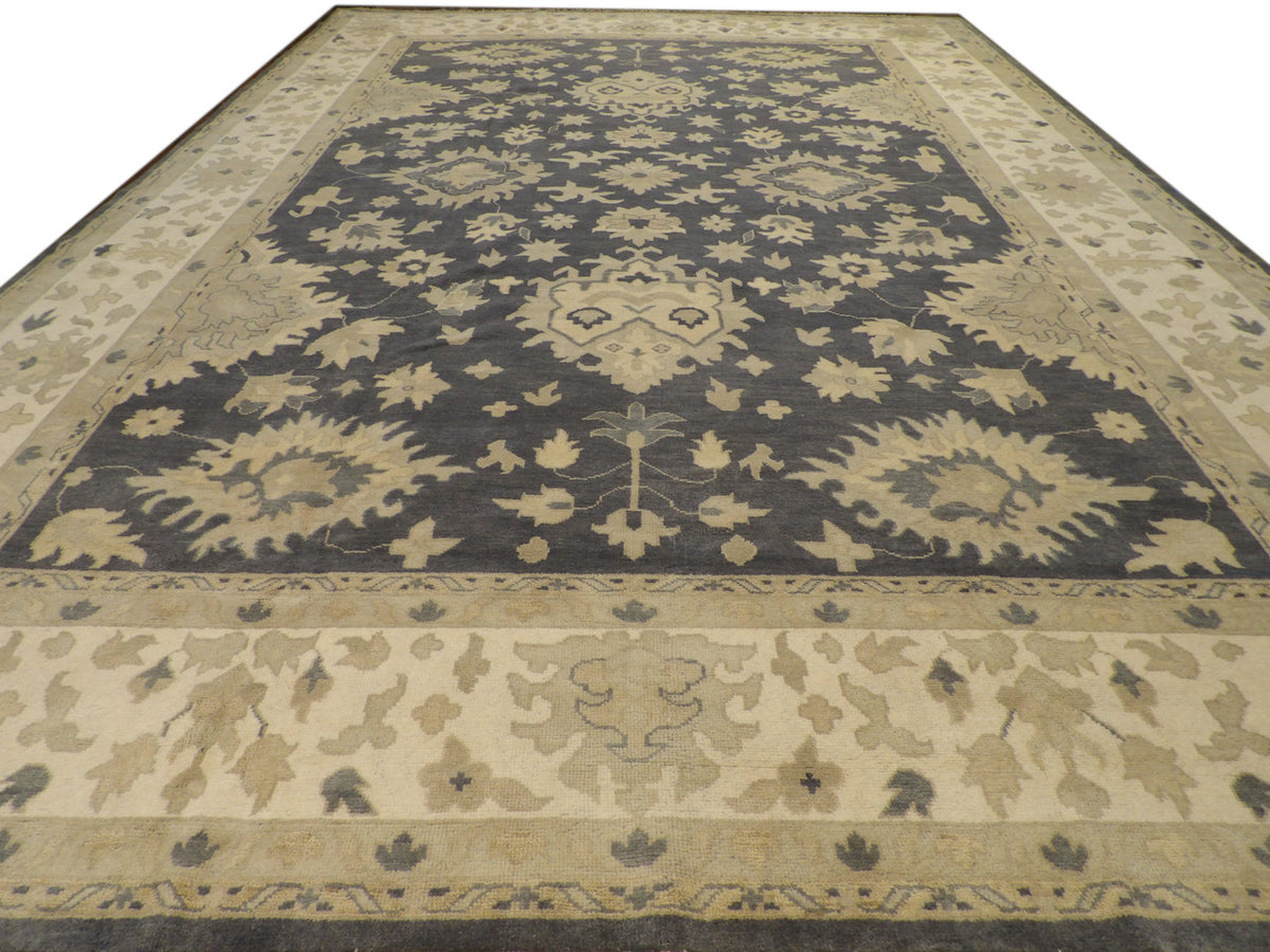 Close-up of wool pile, gray and beige rug