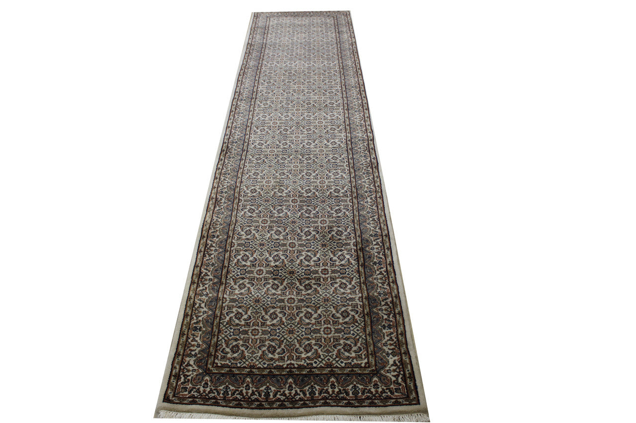 Beige 2'7" x 11'0" Traditional Fine Mir Design Hand knotted Wool Rug - Sku: W20008