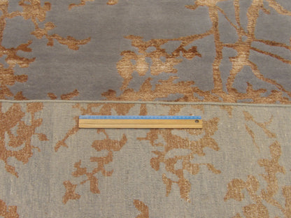 Blue & Brown Transitional Jungle Design Carved rug in room setting