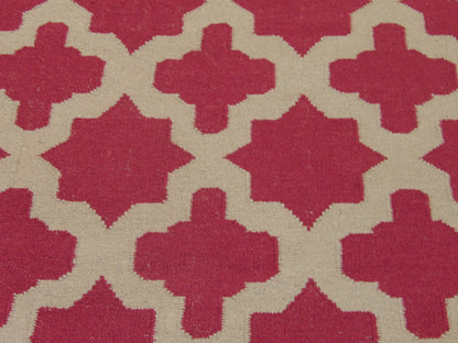 Coastal flatweave hand-knotted wool rug in Beige, 5'0" x 8'0", SKU W826