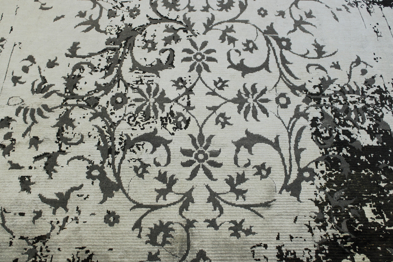 Back of Transitional Broken Floral Design hand-knotted rug