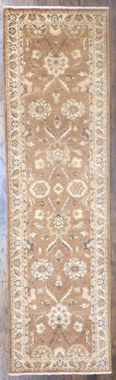 Oushak Chobi hand-knotted wool runner in beige and rust, full view