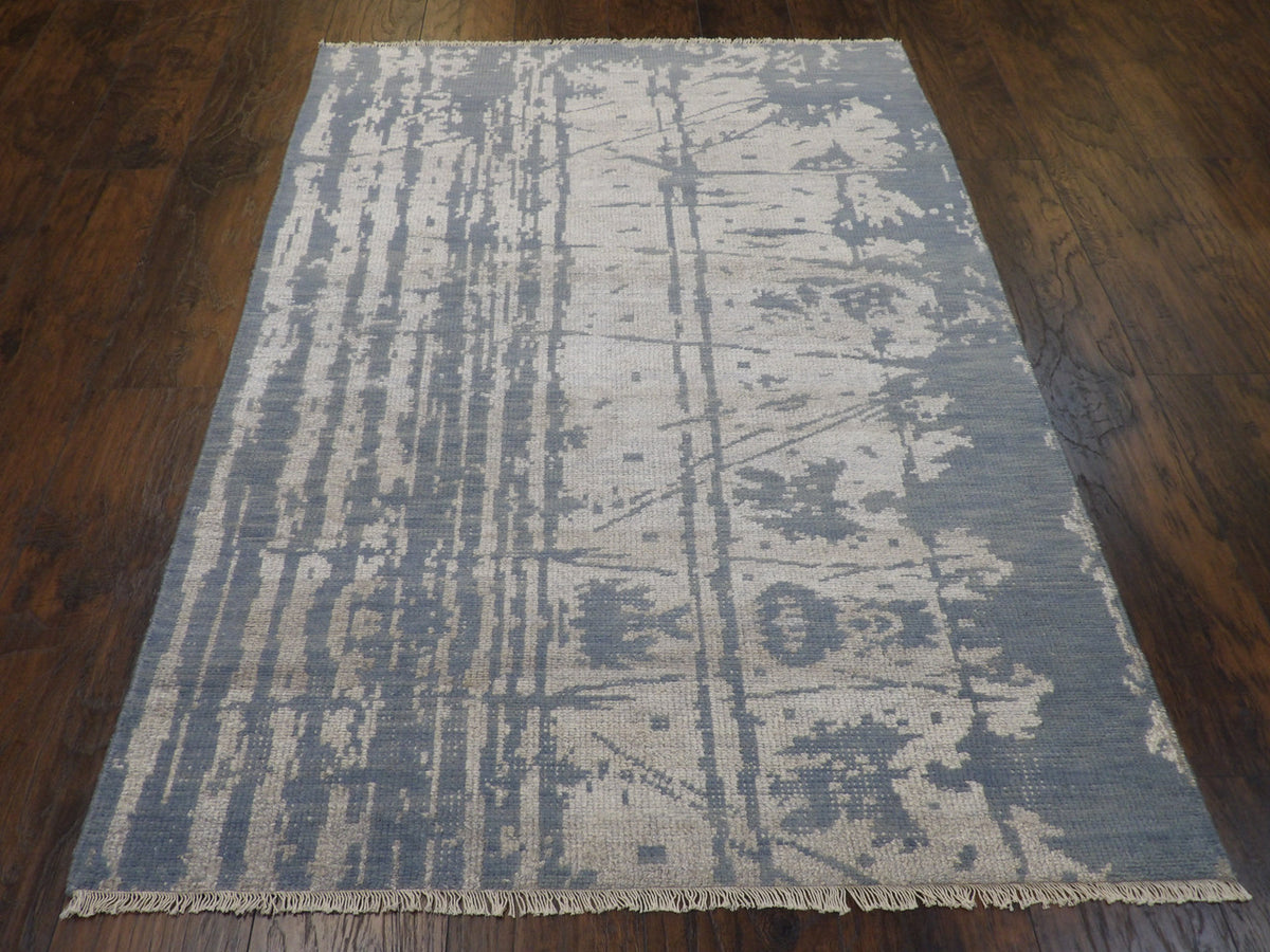 Back of hand-knotted abstract rug showing construction