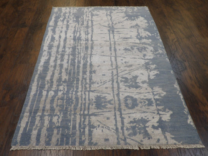 Back of hand-knotted abstract rug showing construction