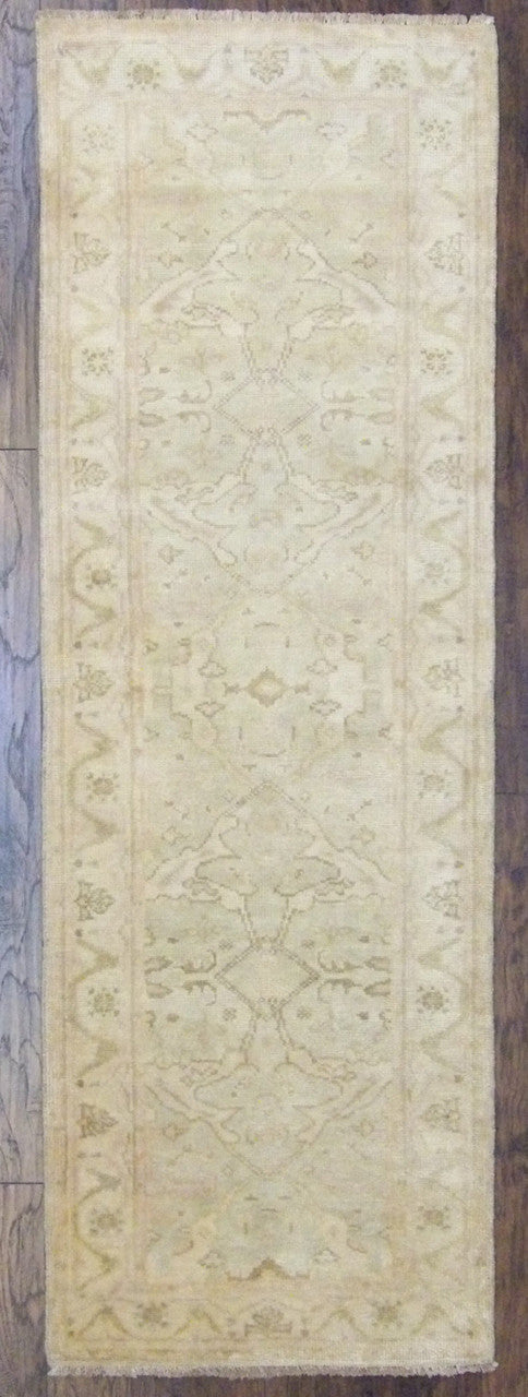 Turk Oushak Natural Dye hand-knotted wool rug in Green & Beige, full view