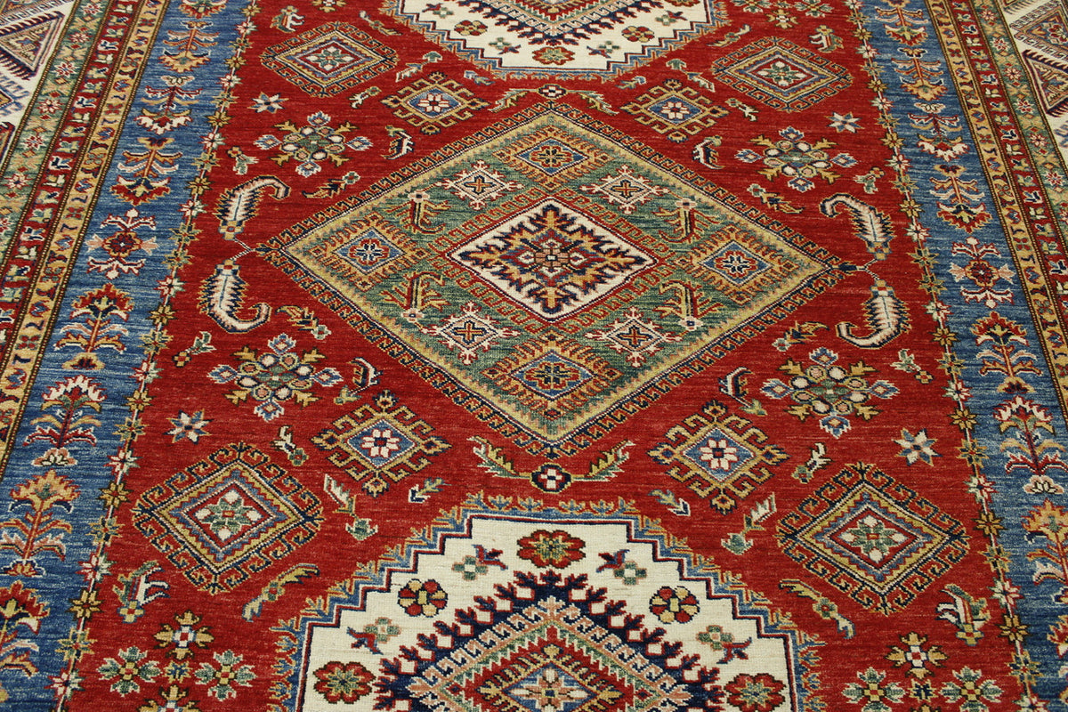 Tribal Super Kazak rug border detail