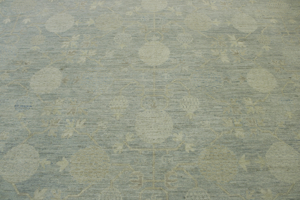 Gray & Beige Oushak Chobi rug in room setting