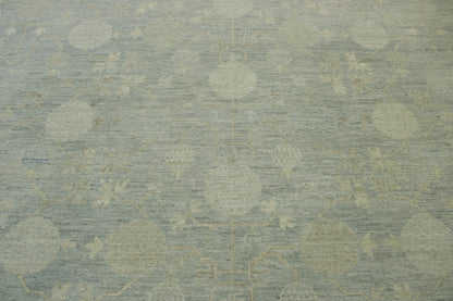 Gray & Beige Oushak Chobi rug in room setting
