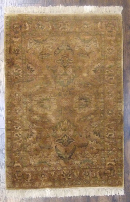 Jaipur Kashan hand-knotted wool rug in gold, full view