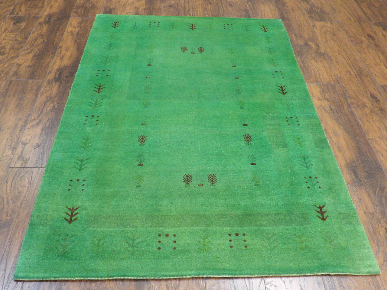Close-up of wool pile, Green rug