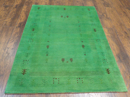 Close-up of wool pile, Green rug