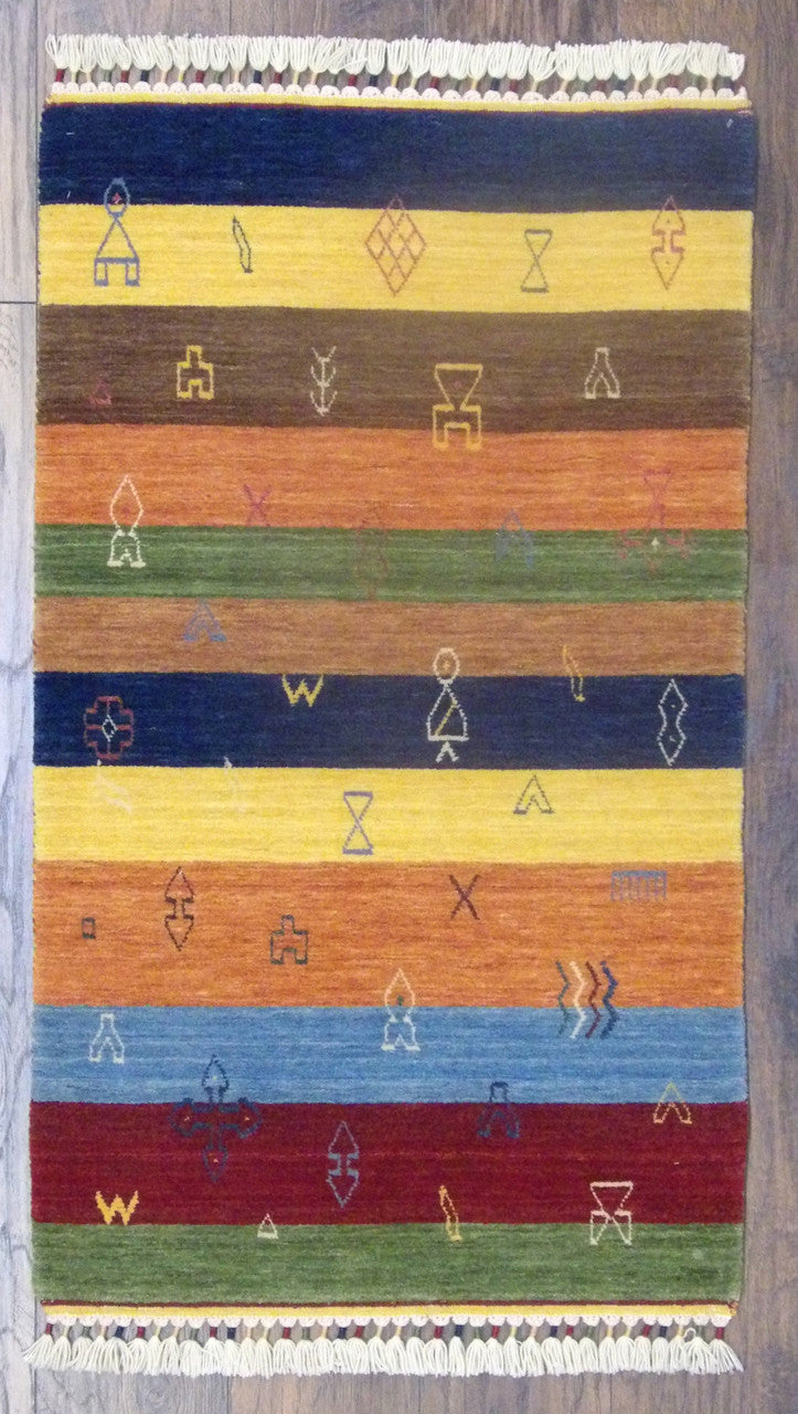Persian Gabbeh hand-knotted wool rug in Multi-Color, full view