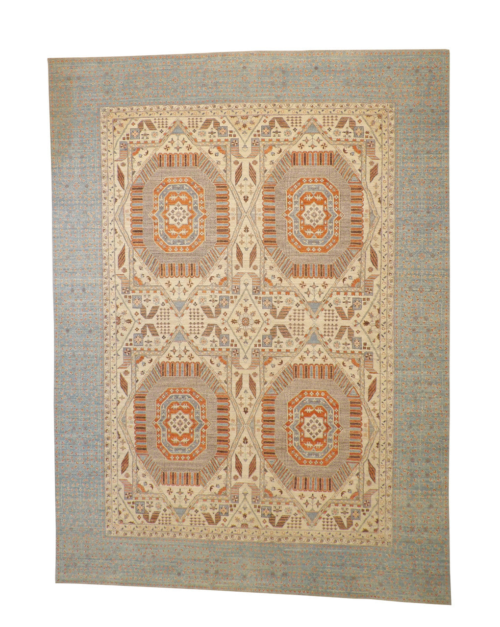 Tribal Vegetable Dye Mamluk hand-knotted wool rug in Blue & Beige, full view