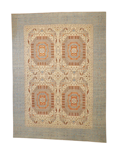 Tribal Vegetable Dye Mamluk hand-knotted wool rug in Blue & Beige, full view