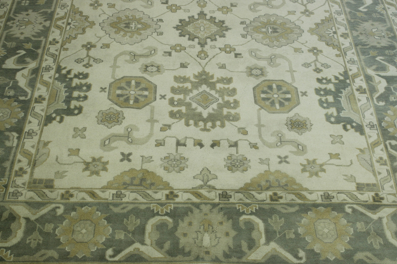Green & Beige Oushak Ziegler rug in room setting