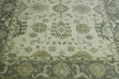 Green & Beige Oushak Ziegler rug in room setting