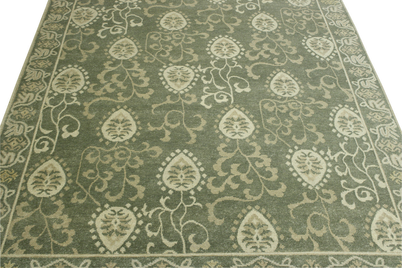 Green & Gray Tribal Ikat rug in room setting