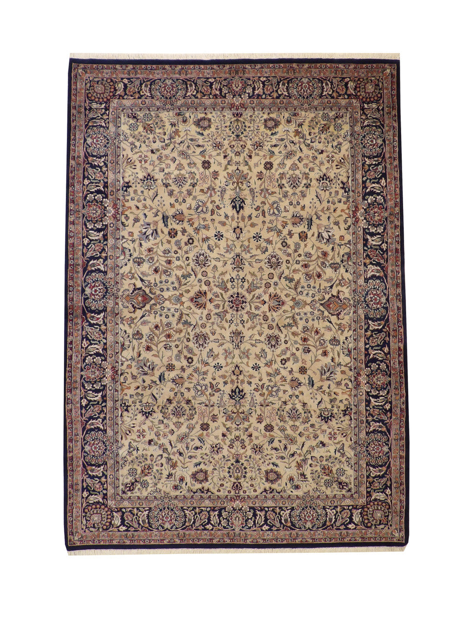 Traditional Farahan Design hand-knotted wool rug in Black & Beige, full view