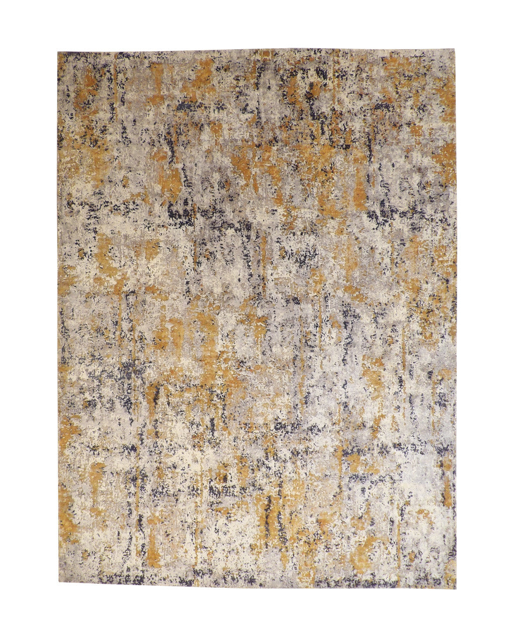 Modern Abstract Broken Design hand-knotted wool-silk rug in Blue & Multi-Color, full view