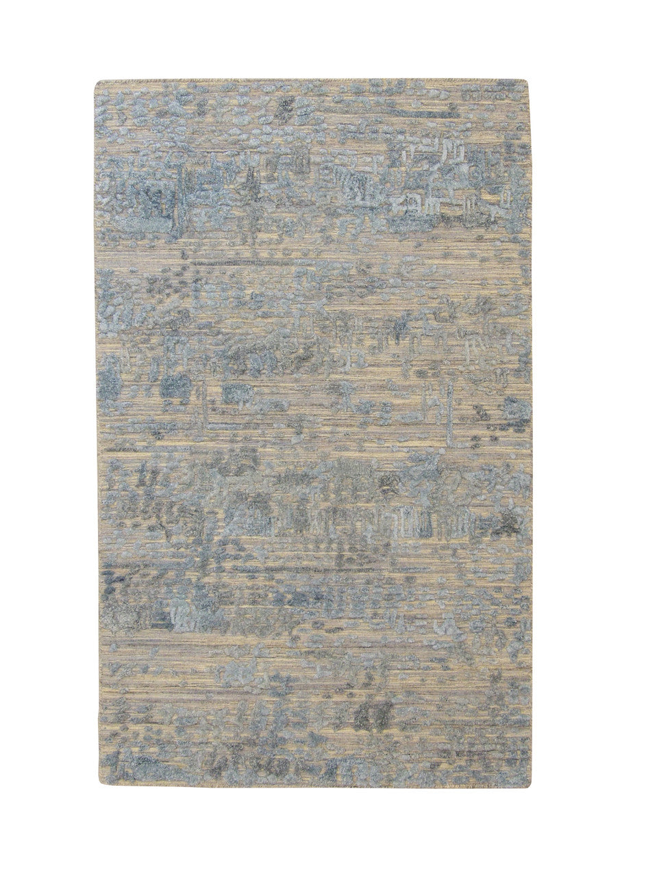 Modern Abstract High Low hand-knotted wool rug in Blue & Gray, full view