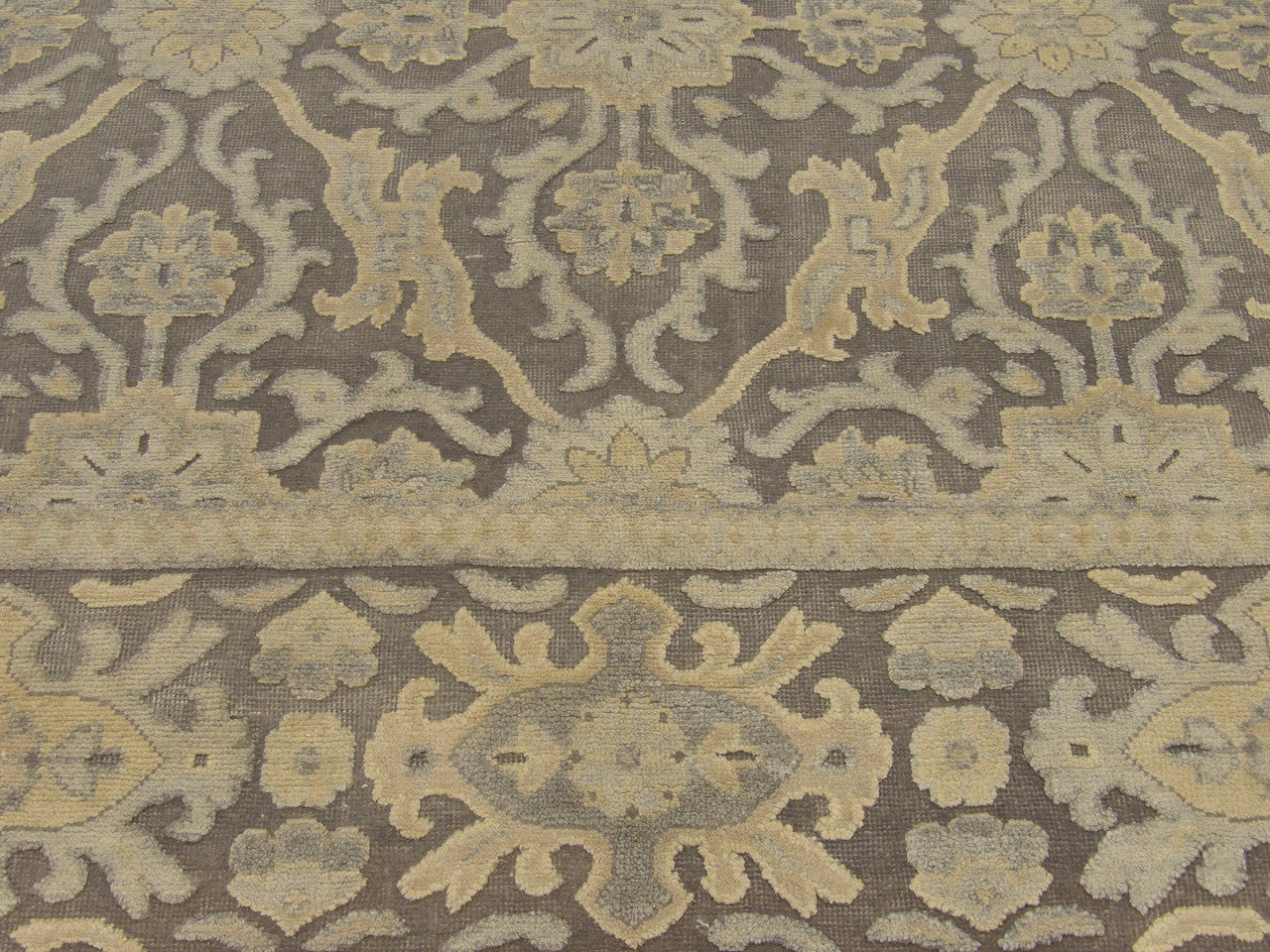 Oushak rug border and corner detail, gray and beige