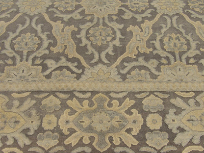 Oushak rug border and corner detail, gray and beige