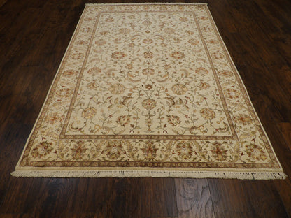 Close-up of silky wool-silk pile, ivory rug