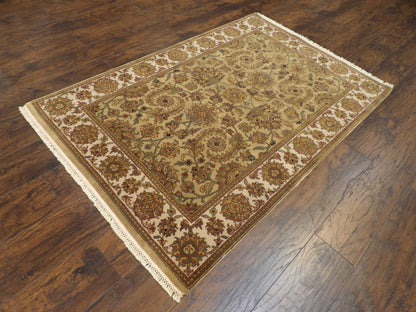 Kashan medallion pattern detail, gold and beige antique wash rug