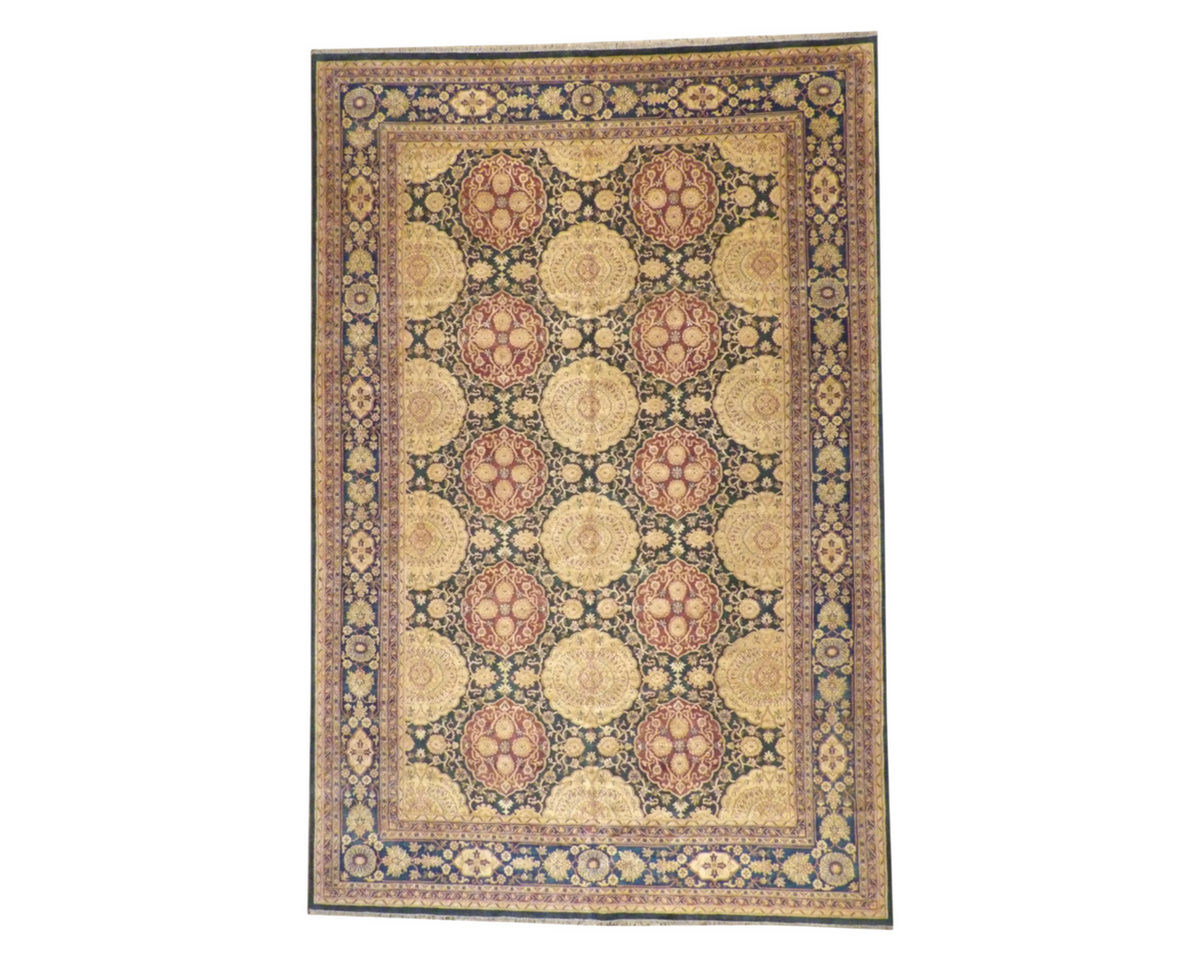 Agra Ziegler antique wash hand-knotted wool rug in green, oversized full view