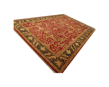 Close-up of antique wash wool pile, green rug