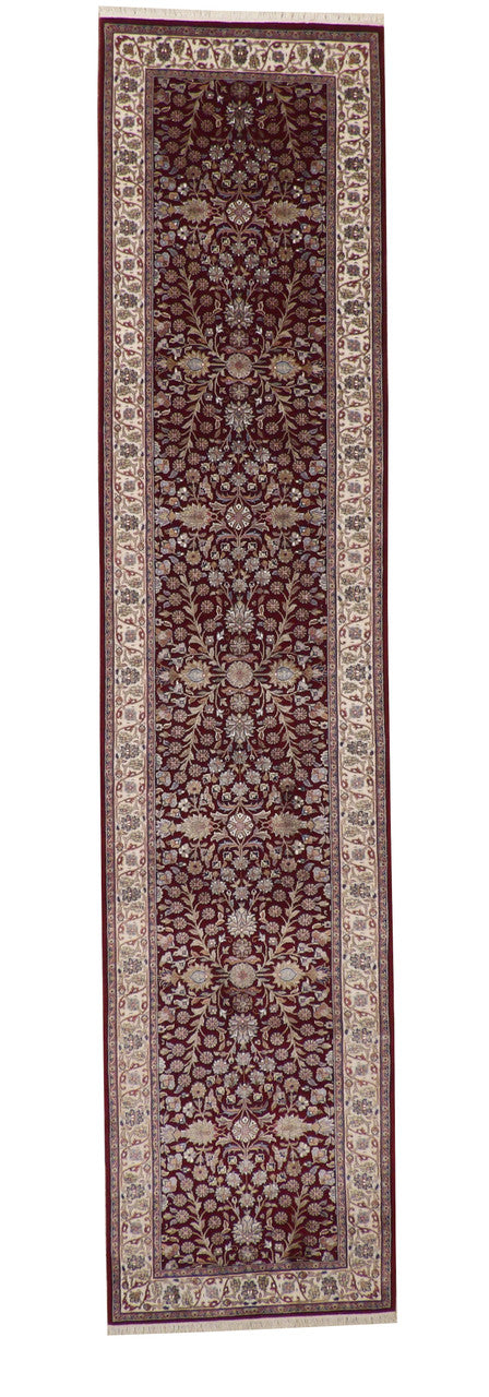 Traditional Fine Heraki hand-knotted wool-silk rug in Red, full view