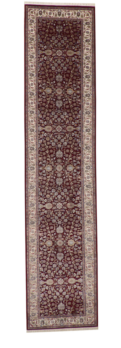 Traditional Fine Heraki hand-knotted wool-silk rug in Red, full view