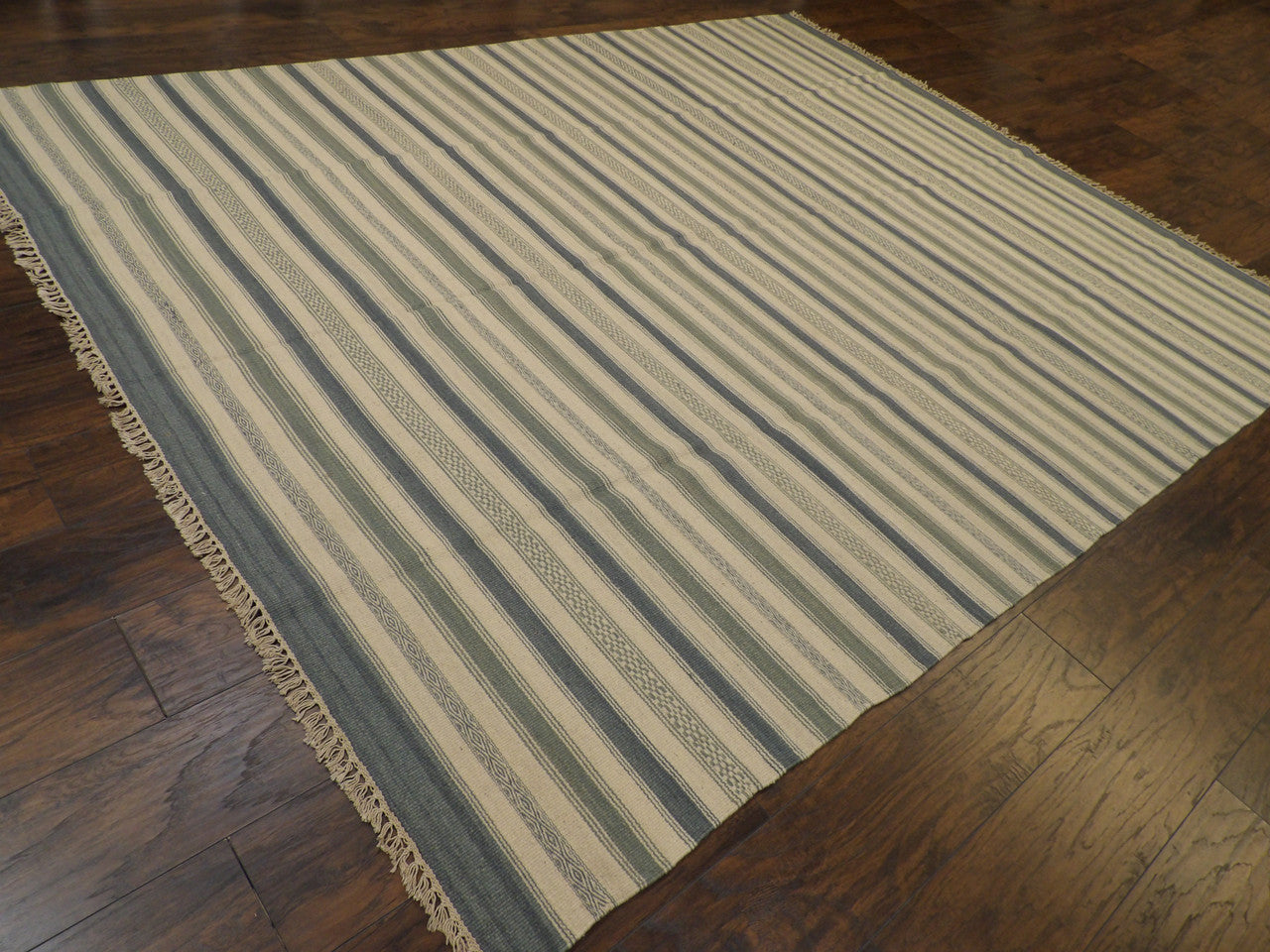 Full view of coastal flat-weave rug