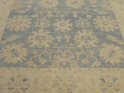 Oushak Bamiyan Wash Hand-Knotted Wool Rug in Blue & Beige — 6'0" x 9'0" | SKU w725