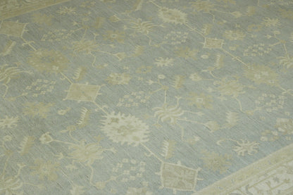 Gray & Beige Oushak Chobi rug in room setting