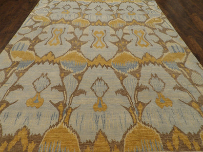 Close-up of wool pile, brown and gold rug